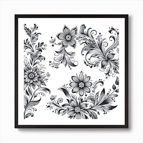 Black And White Floral Design 4 Art Print