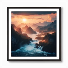 Sunrise Over A Waterfall Art Print