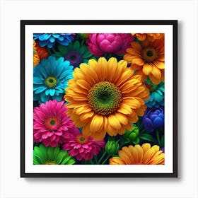 Colorful Gerberas Flowers Seamless Pattern  Art Print