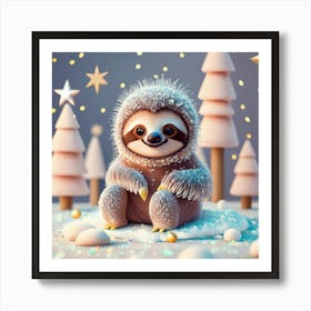 Snowy Sloth S Winter Wonderland Art Print