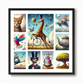 Giraffe, Cat, Giraffe Art Print