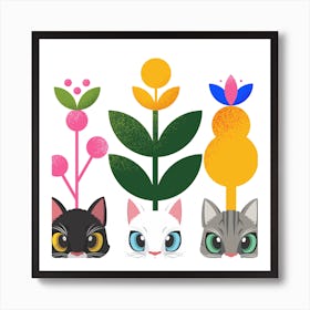 Cats With Flowers Art Print