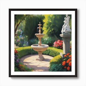 Fountain In The Garden 1 Art Print