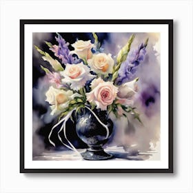 Watercolor Roses In A Vase Art Print