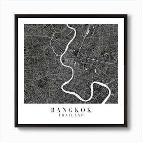 Bangkok Thailand Minimal Black Mono Street Map  Square Art Print