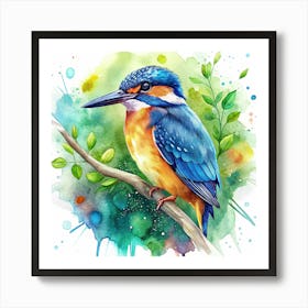 Watercolor Painting Of A Kingfisher Bird Art Print