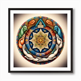 In A Circle Of Unity, Hands Hold Symbols Of Diverse Faiths 5 Art Print