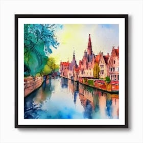 Watercolor Of Bruges Art Print