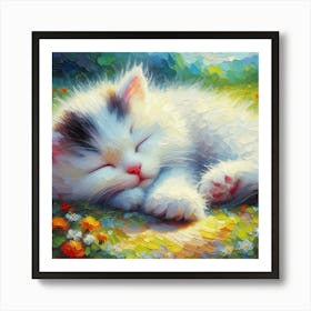 Kitten Sleeping In The Meadow Art Print