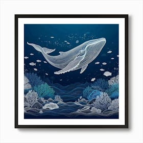 Line Art whale 2 Art Print