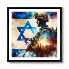 Israeli Soldier With Israeli Flag 1 Art Print