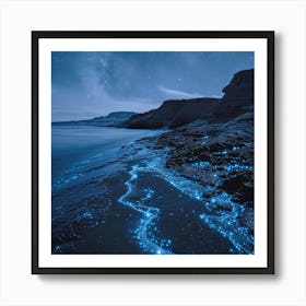 A Mesmerizing View As The Bioluminescent Waves Caress Art Print