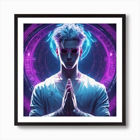 Mysterious Man With Blue Eyes In A Namaste Posture Art Print