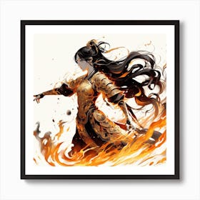 Chinese Girl In Fire Art Print