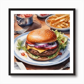 Hamburger And Fries 31 Art Print