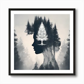 Silhouette Of A Woman In The Forest Art Print