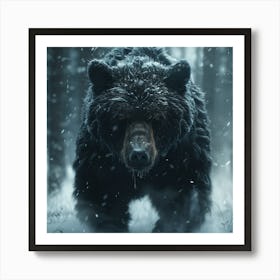 Black Bear In The Snow 1 Art Print