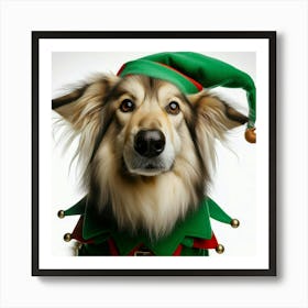 Dog in an Elf Hat Art Print