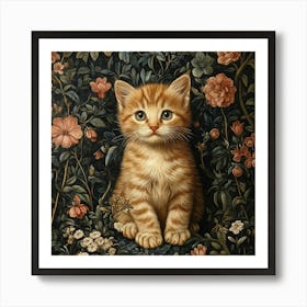 Cat In Flowers Art 4 Art Print