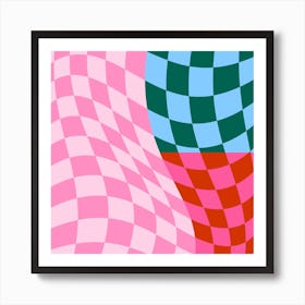 Warped Checker Trio Square Art Print