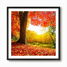 Autumnal Landscape Leaves In Vibrant Oranges Reds And Yellows Scattered Acorns Nestled Amidst Th Art Print