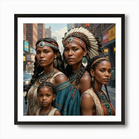 Three Indian Women In A City Art Print