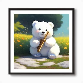Teddy Bear Playing Flute Art Print