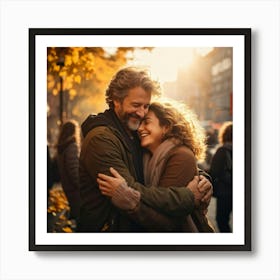 A Warm Spontaneous Hug Exchanged Between Two Old Friends Their Smiles Radiating Gratitude And Mutu (1) Art Print