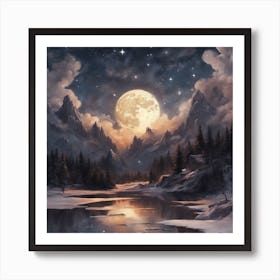 Full Moon In The Mountains Art Print