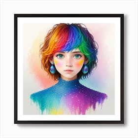 Girl With Rainbow Hair, Textured Art Art Print