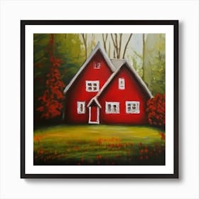 Red House In The Woods Art Print