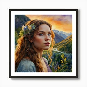 Girl In The Mountains Art Print