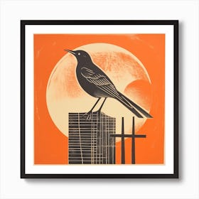 Retro Bird Lithograph Mockingbird 1 Art Print