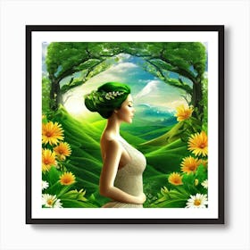 Woman With Green Hair 1 Art Print