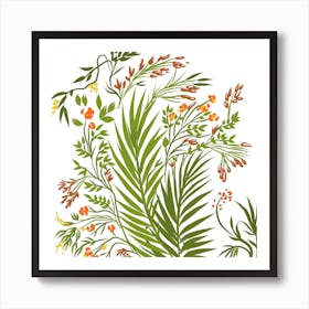 Tropical Flowers And Leaves Art Print