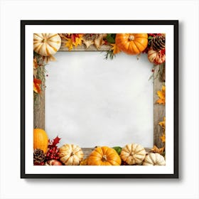 Autumnal Frame Featuring Festive Thanksgiving Elements Cornucopias Overflowing With Autumn Bounty (5) Art Print