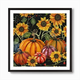 Pumpkins And Sunflowers 1 Art Print