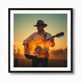 Sunset Acoustic Guitar 1 Art Print