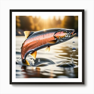 Calgary Cityscape And Trout Cresting Water - Rainbow Trout Art Print