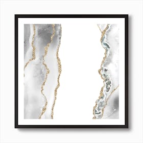 White & Gold Agate Texture 08 Art Print