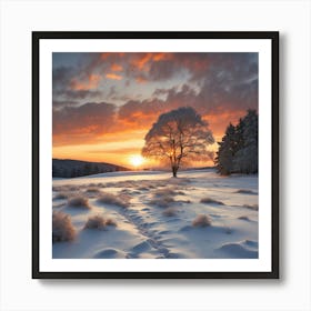 Sunset In The Snow 2 Art Print