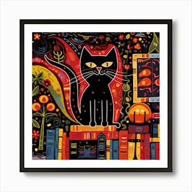 Cat In The Library Art Print