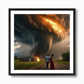 Couple Standing In Front Of A Tornado Art Print