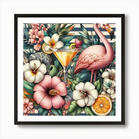 Flamingo Cocktail Art Print