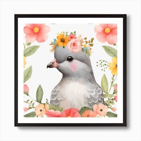 Floral Baby Pigeon Nursery Illustration (41) Art Print