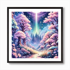 A Fantasy Forest With Twinkling Stars In Pastel Tone Square Composition 292 Art Print