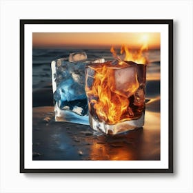 Ice Cubes On Fire Art Print