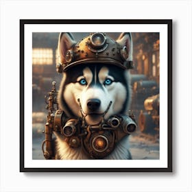 Steampunk Husky  Art Print