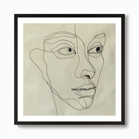 Line Drawing Of A Woman'S Face Art Print