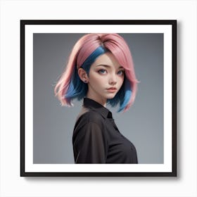 Blue And Pink Wig 1 Art Print